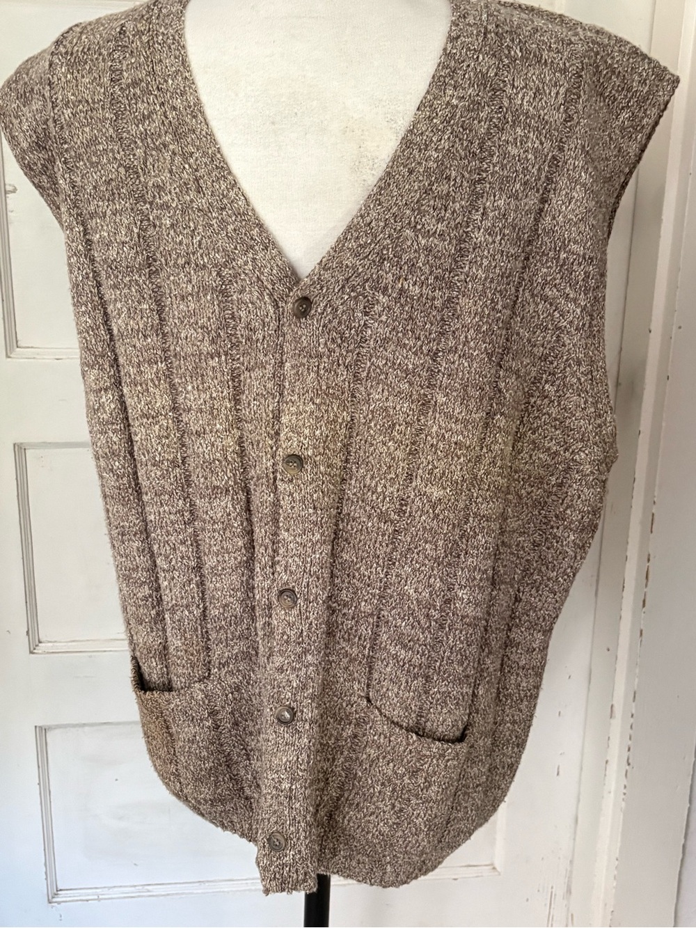Vtg Perry Ellis, knit button front vest men’s XL gray 2 pocket grandpa core